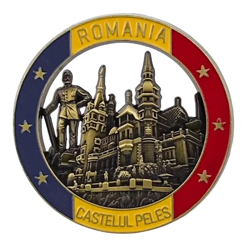 Castelul peles romania, magnet din metal rotund, model 3097h